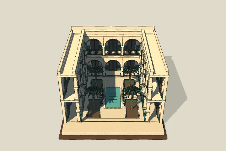 Illustrated model of riad courtyard
