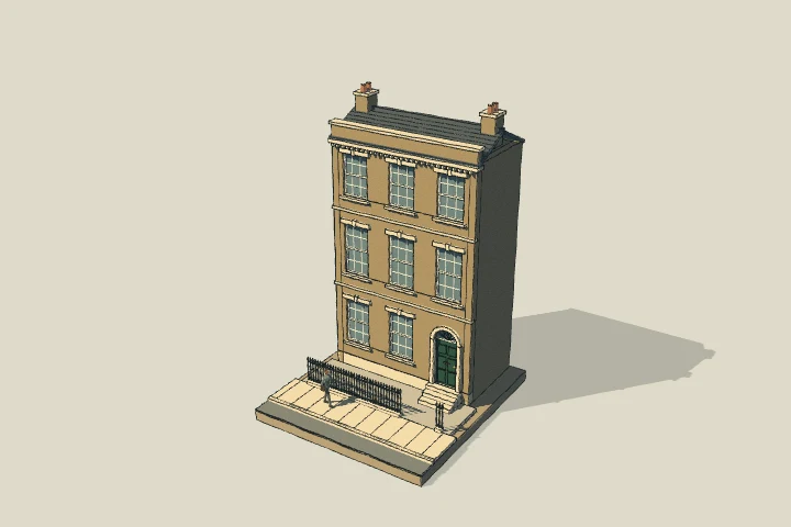 Illustrated model of townhouse facade